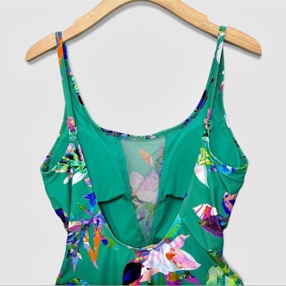La Blanca Havana Tropics Mesh Plunge One Piece Swimsuit 12 Large Green - Picture 5 of 12